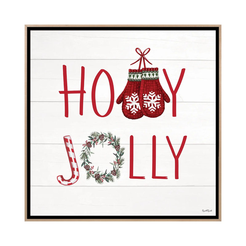 Holly Jolly - impression d'art mural , H 18 po x l 18 po, Impression encadrée sans passe-partout, Beige