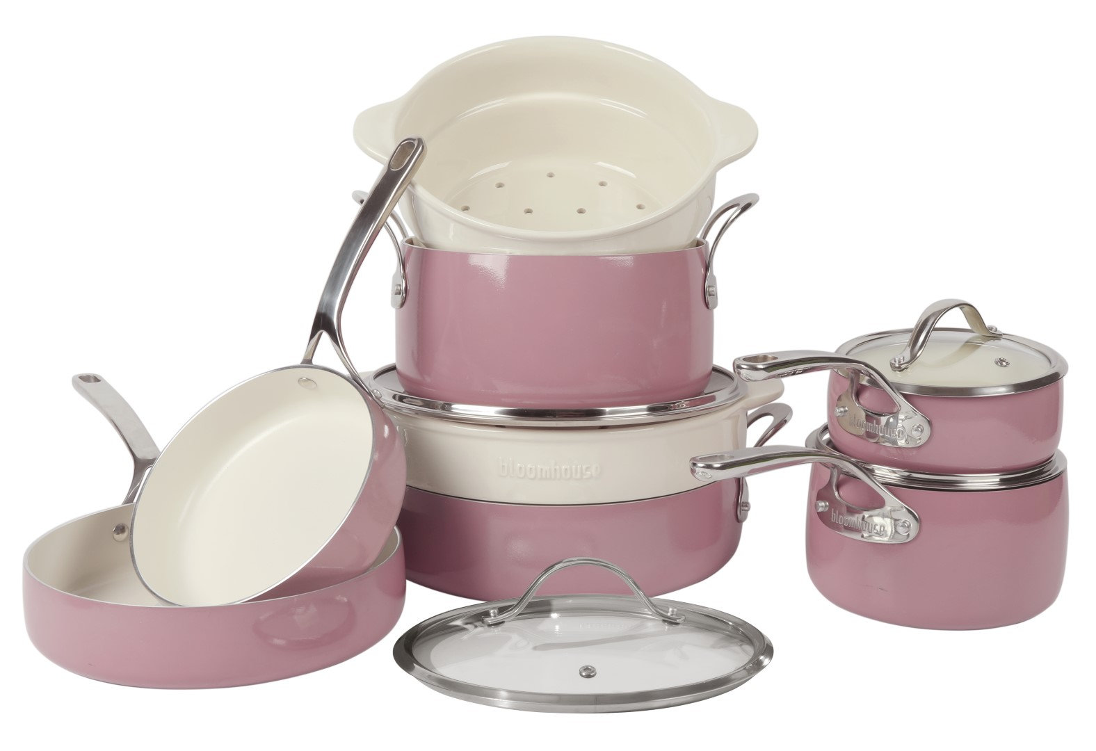 12-Piece Non-Stick Aluminum Cookware Set, Pink Orchid