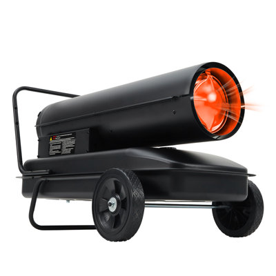 125000 BTU Forced‑Air Kerosene Diesel Space Heater, 10 Gal Tank, Thermostat, Wheels & Handle, Steel Build, Safety Features for Construction Warehouses Workshops,120V/60Hz