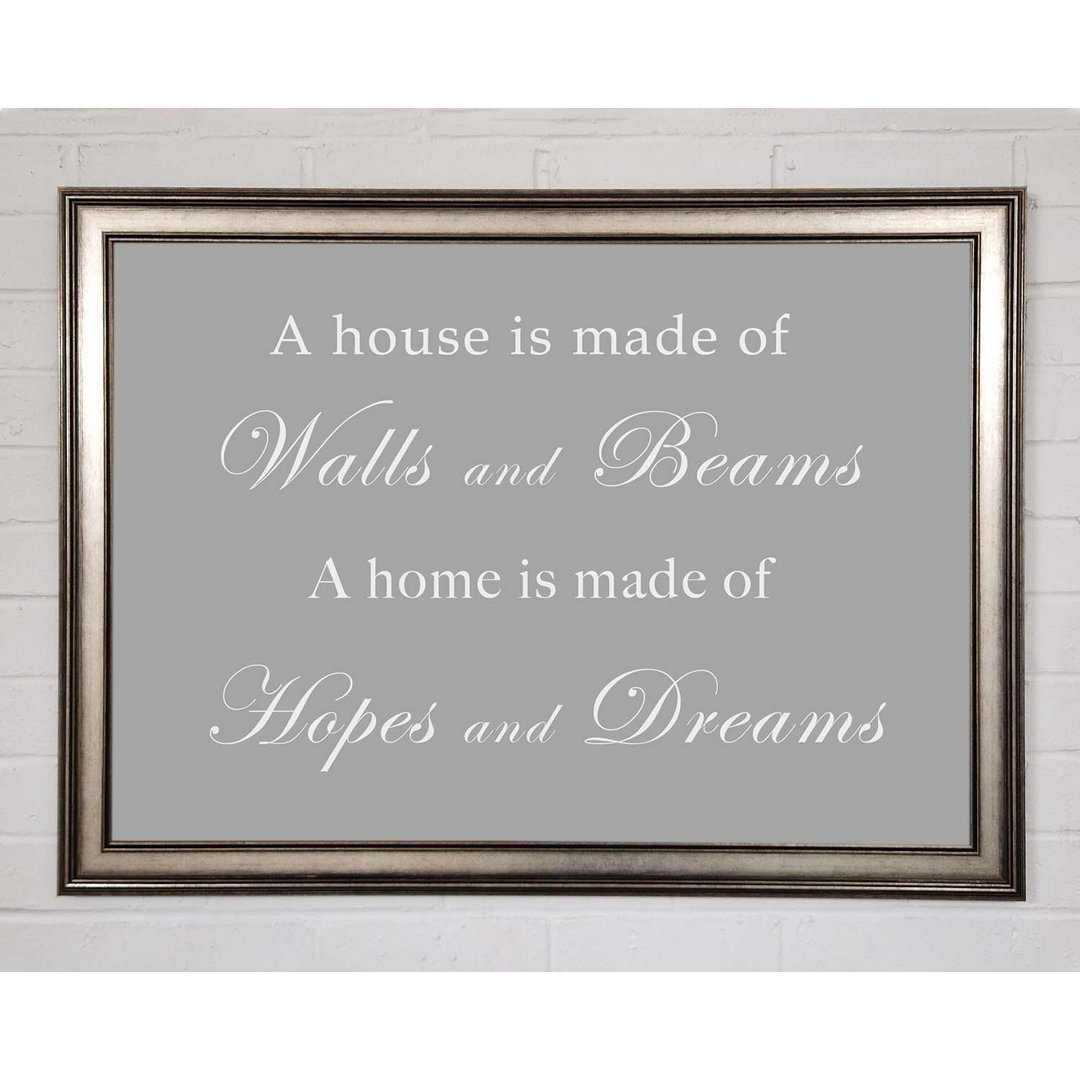 Gerahmtes Poster Home Quote Walls N Beams Hopes N Dreams Grey White