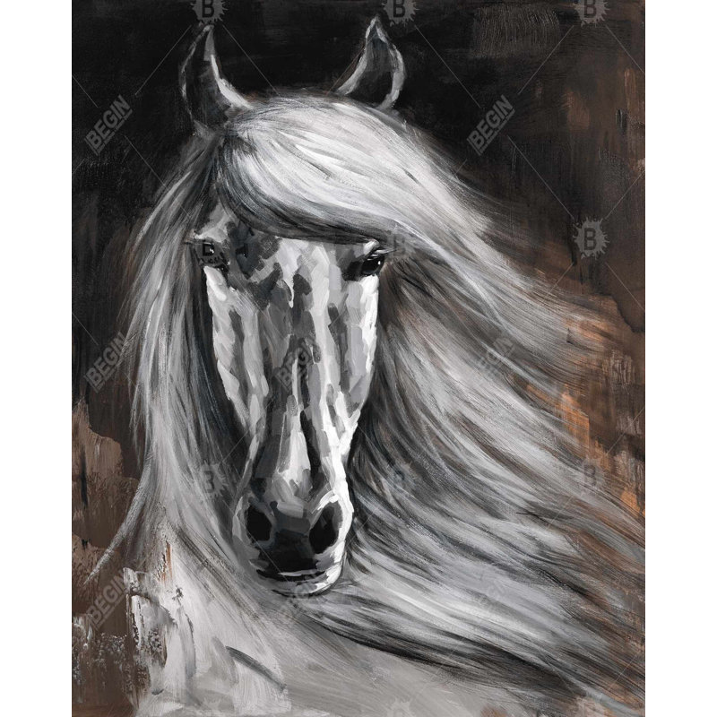 Cheval blanc - Toile encadrée rustique brune pour la décoration intérieure, H 61,25 po x l 49,25 po