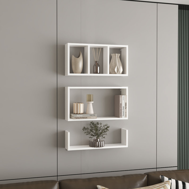 Trego Wall Shelves Set Of 3, Modern Floating Shelves For Home Storage And Decoration Of Living Rooms, Studios, Office Or Bedroom