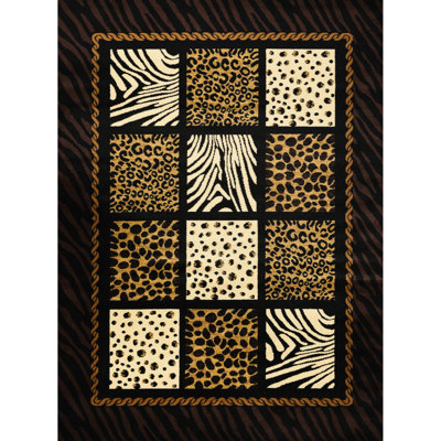 2.42 Lb Animal Print Area Rug In Rectangle Shape, Black Multi, Wild Style, Machine-Woven, 100% Polypropylene With Jute Backing, Stain , 0.39 Pile For Furniture Placement 2 Ft. X 3 Leopard And Zebra