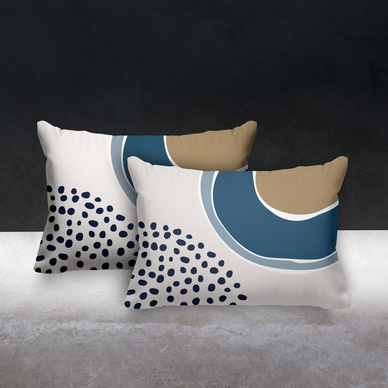 Polyester Lumbar Rectangular Indoor/Outdoor Pillow Cover & Insert, Blue/Navy/Beige