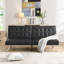 Structure en bois, pieds en acier inoxydable, futon, canapé en PVC noir