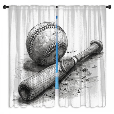 Rideaux de baseball avec voilage transparent et obscurcissant - 2 panneaux