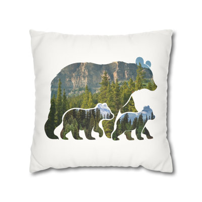Bear Family Forest Silhouette Throw Pillow