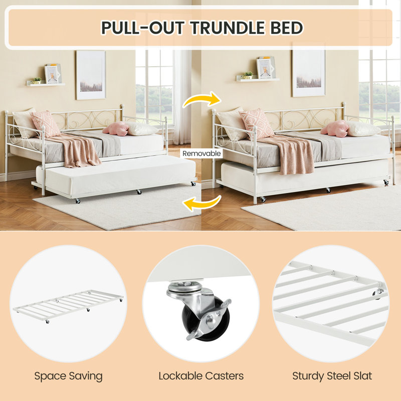 Metal Daybed with Trundle, White