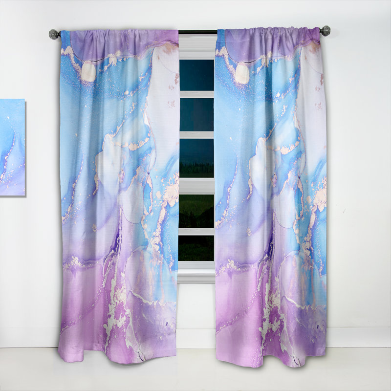 Rideau en velours moderne bleu et mauve abstrait II - obscurcissant - 1 panneau, L 90 po x L 84 po