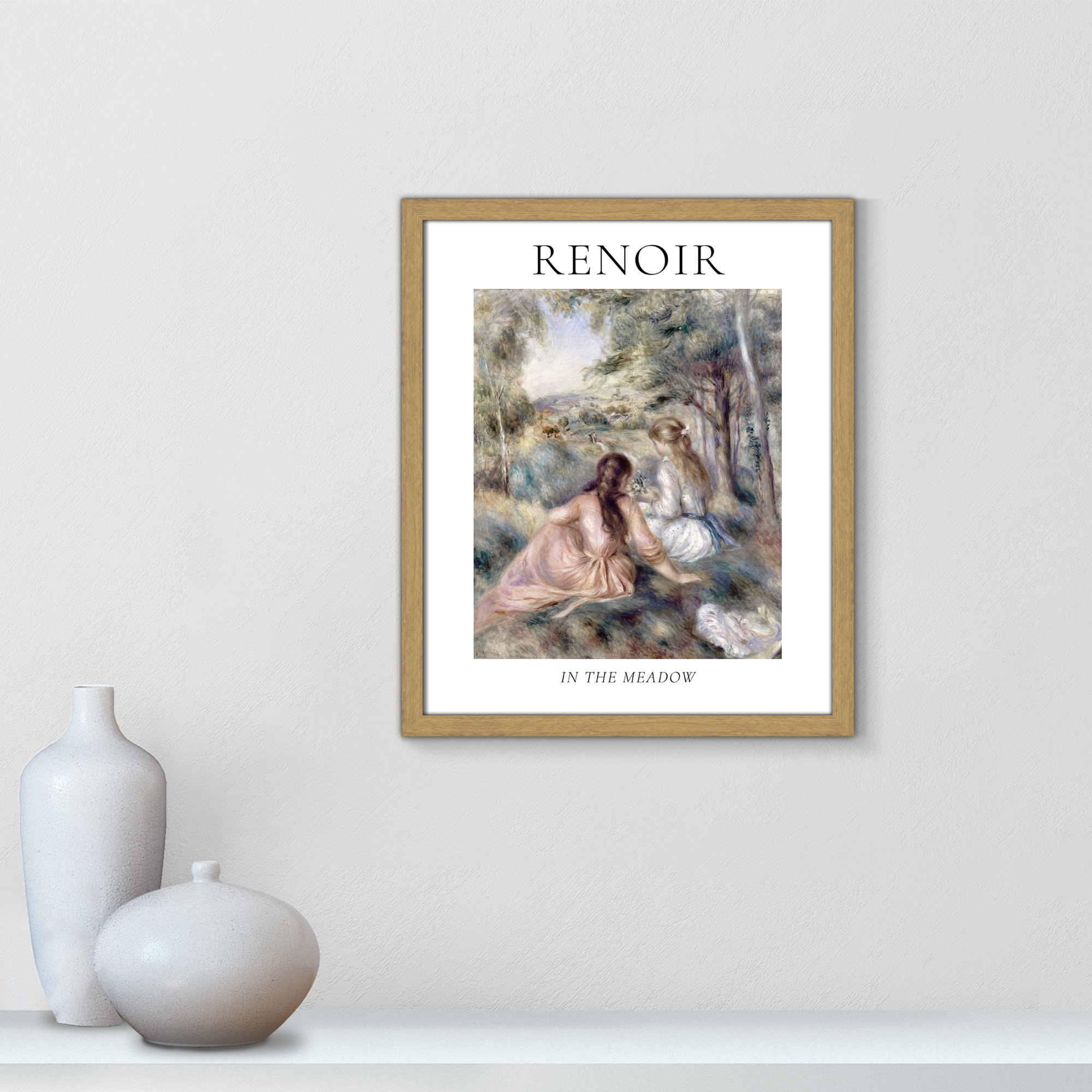 Old Masters Collection " In The Meadow " by Auguste Renoir, 19" H x 16" W x 0.75" D, No, Natural Single Picture Frame