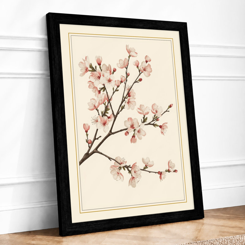 Moonlit Cherry Blossom Botanical - Framed Print, A1 - 84.1 x 59.4 cm, Black