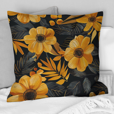 Orange Green Tropical Flowers II - Tropical Flowers Throw Pillow