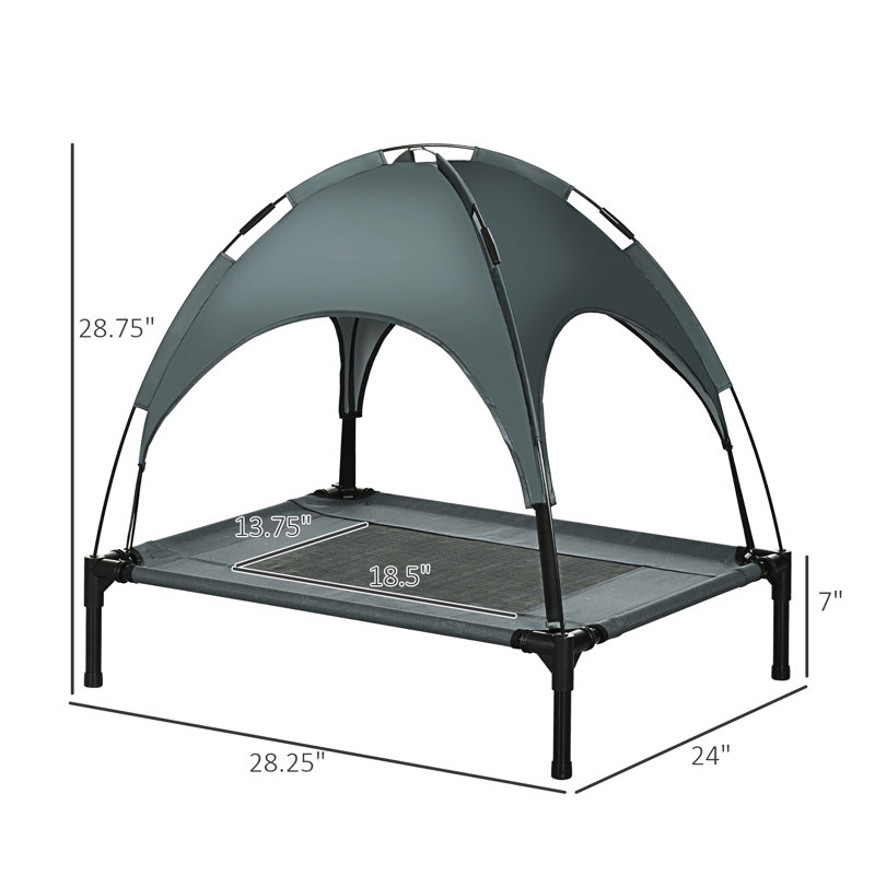 Lit de camp pour chien gris 30 po avec auvent - Surélevé, portable et respirant pour les chiens de taille moyenne
