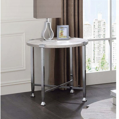 Table de bout ronde avec base en X - Chêne blanc et chrome