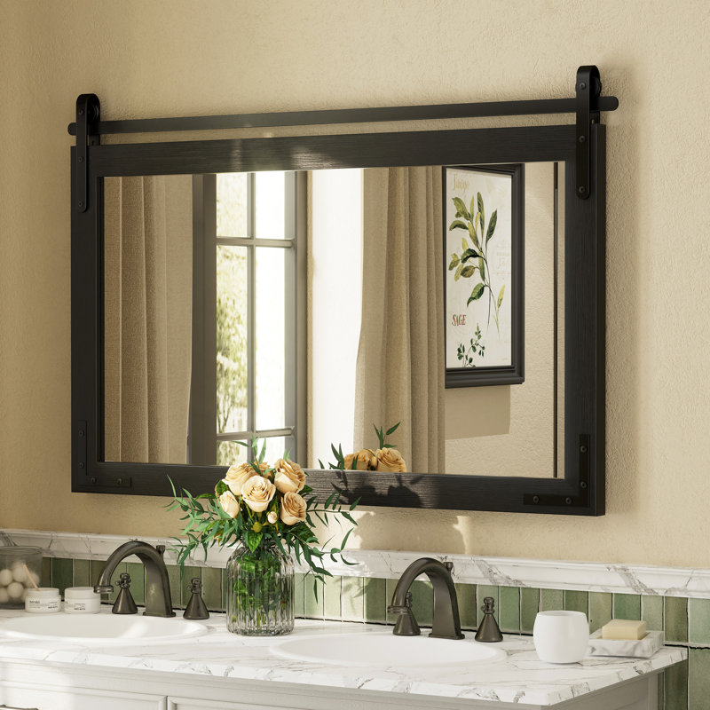 Miroir mural Amara Rustic Farmhouse, 45 po x 30 po; Horizontale, Noir