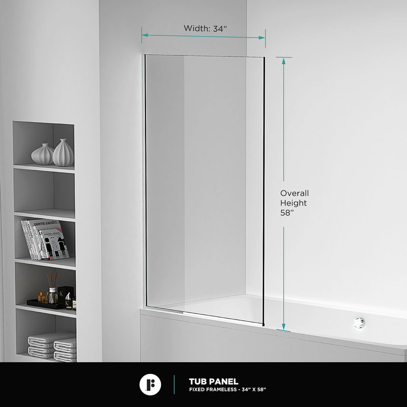 34'' W x 58'' H Slab Full Frame Tub Door, Chrome