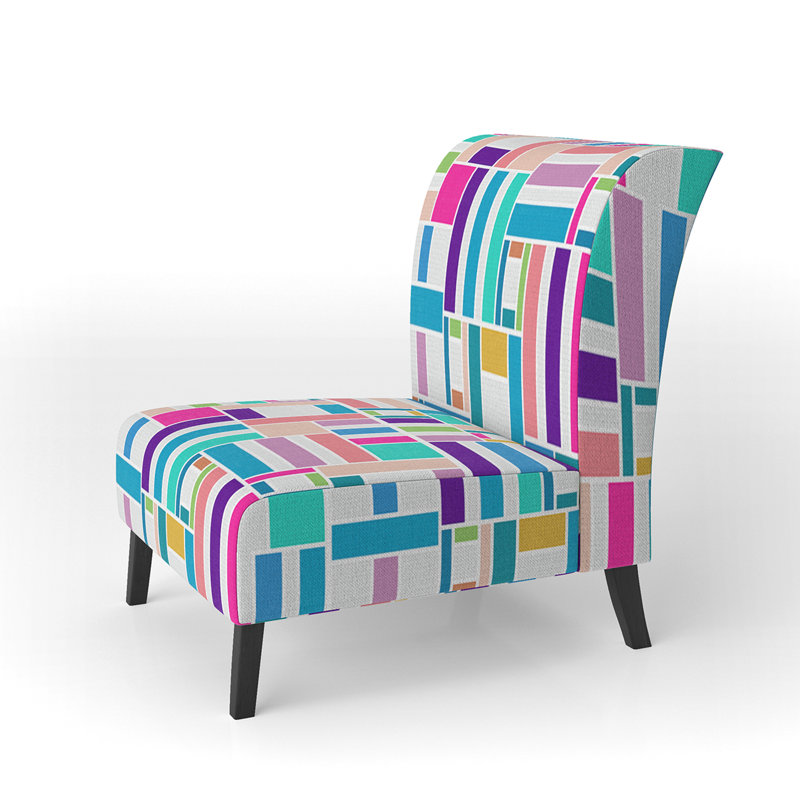 Multicolor Trendy Geometric - Velvet Upholstered Patterned Accent Slipper Chair
