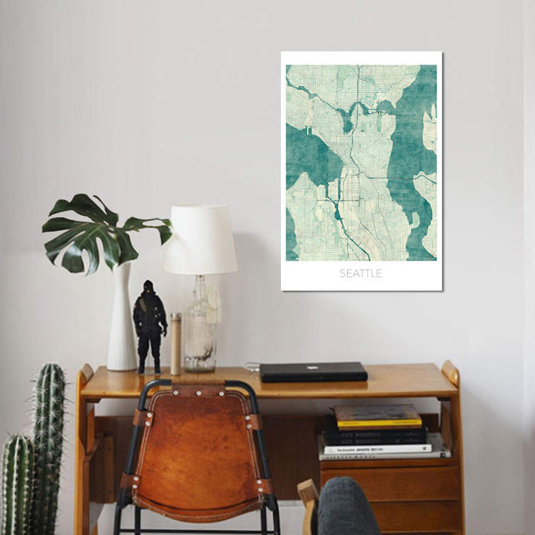 « seattle blue blue blueprint map », impression sur toile, H 40 po x l 26 po x P 1,5 po, Toile tendue, Pas de tapis