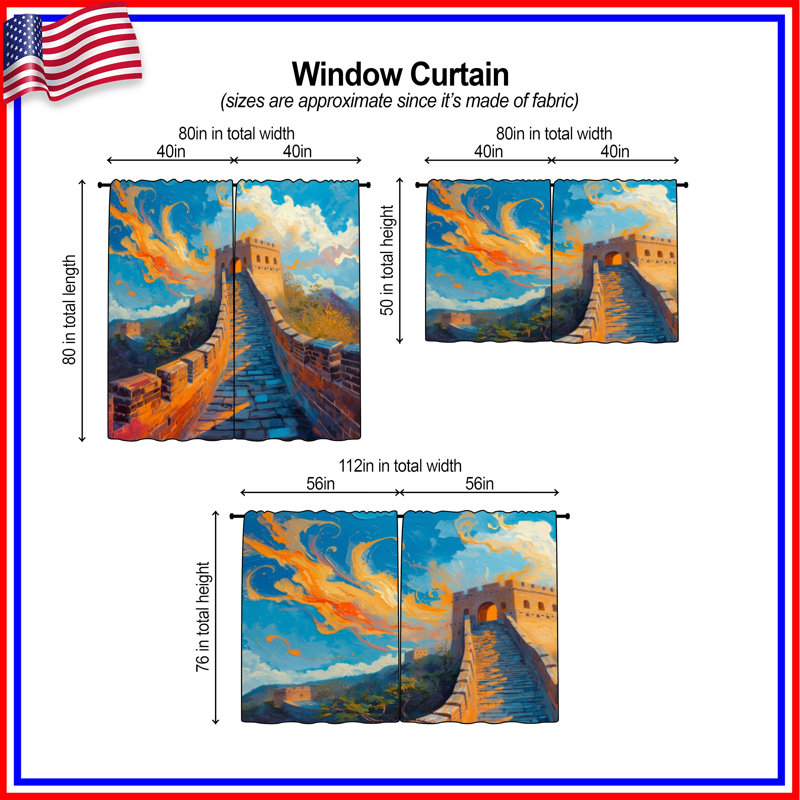 Grande muraille de Chine, rideaux obscurcissants et obscurcissants - 2 panneaux, 40in x 52in - 2 panels, Sheer