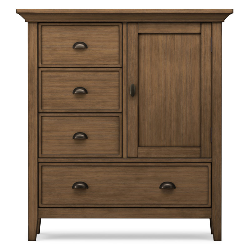 Redmond 39"W Solid Wood Transitional Medium Storage Cabinet with 4 Drawers, Adjustable Shelf and Antique Brass Hardware