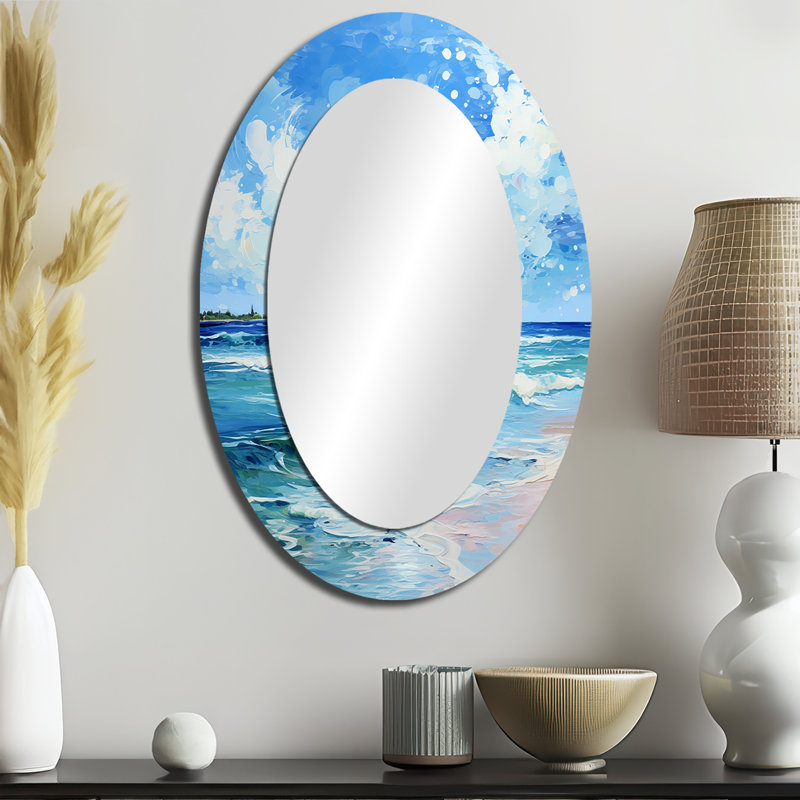 Relaxing Beach Breezes III - Miroir de plage décoratif ovale sur métal, 36 po x 24 po