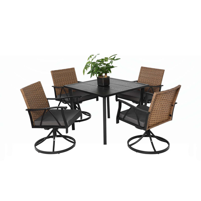 Ensemble repas d'extérieur en osier pour 4 personnes avec chaises confortables et table durable