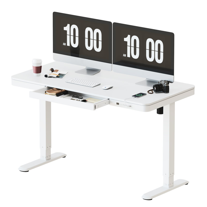 Adjustable Height Steel Standing Desk, White, 46.5" H x 55" W x 28" D