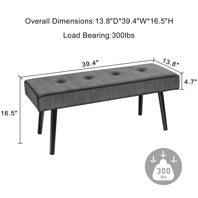 Banc rembourré 39,4 po Velours côtelé, Gris