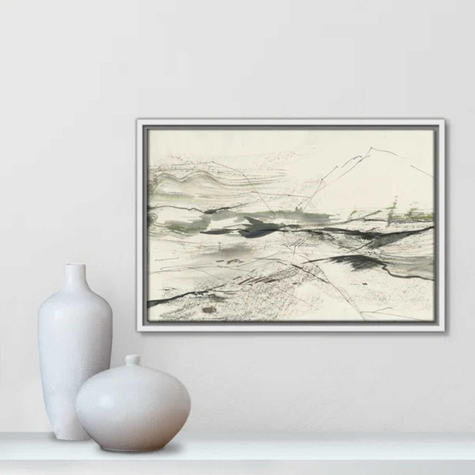 Green Sketches Print by PI Studio, 13.5" H x 19.5" W x 2" D, White Floater Framed, No Mat
