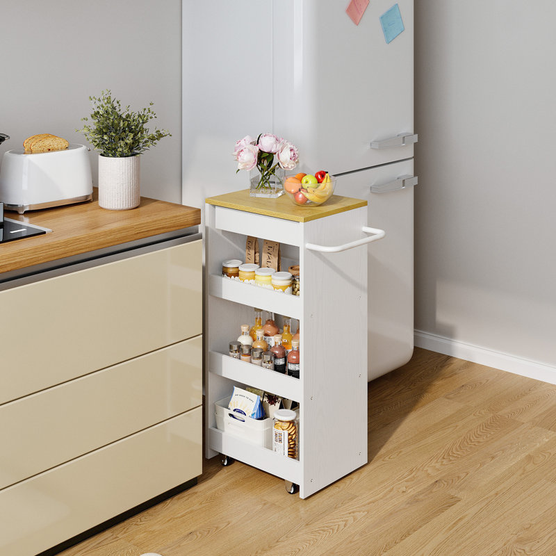 Chariot de cuisine roulant avec roulettes silencieuses, l 15,8 po x H 31,5 po, îlot de cuisine avec tablettes coulissantes et tiroir de rangement pour la cuisine, la salle de bain et la salle de lavage