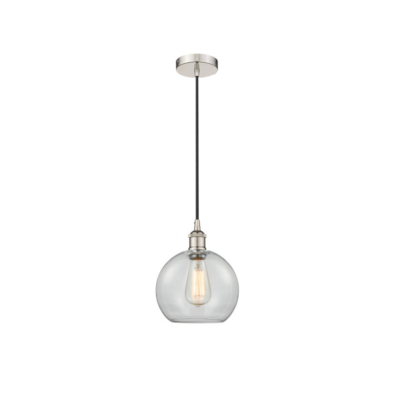 Luminaire suspendu simple à 1 lumière Ralph, H 10,75 po x l 8 po x P 8 po, Transparent, Nickel poli