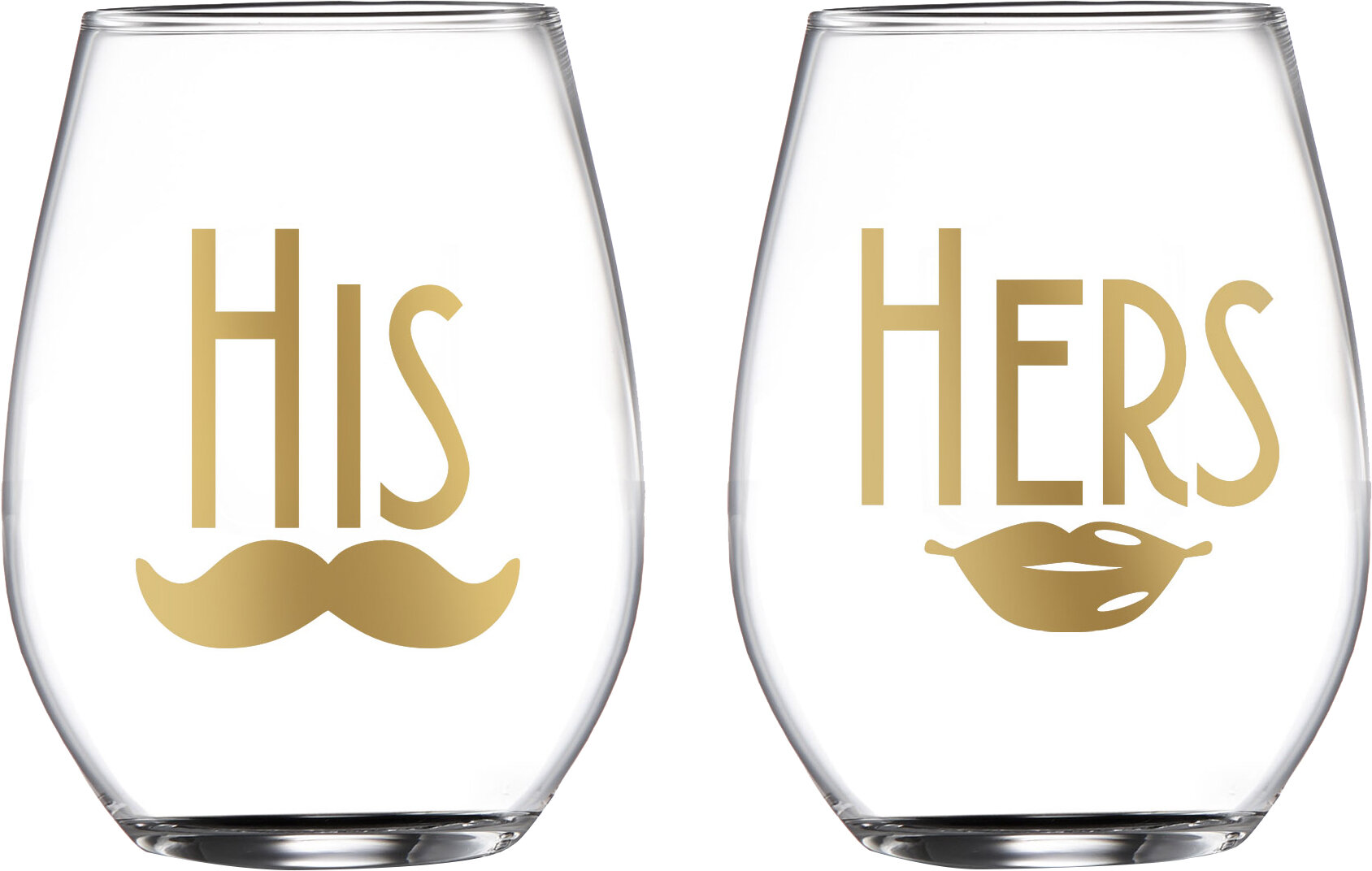Stemless Wine Glass 17oz His and Hers Set of 2 