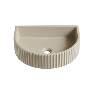 18" Irregular Beige Microcement Vessel Bathroom Sink, Sculptural Countertop Basin