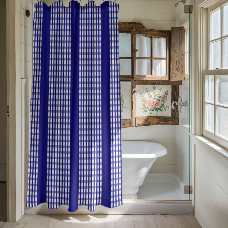 Rideau de douche bleu marine et blanc à carreaux de qualité supérieure, H 74 po x l 71 po