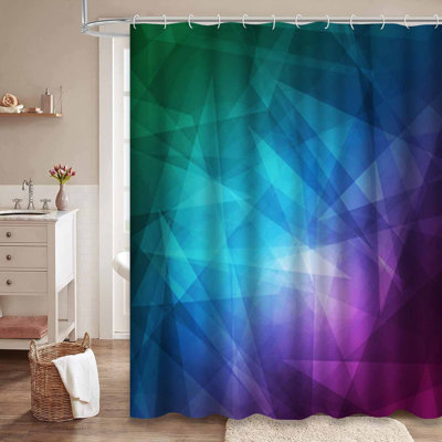 Abstract Purple Blue Color Green Teal Shower Curtain with 12 Hooks