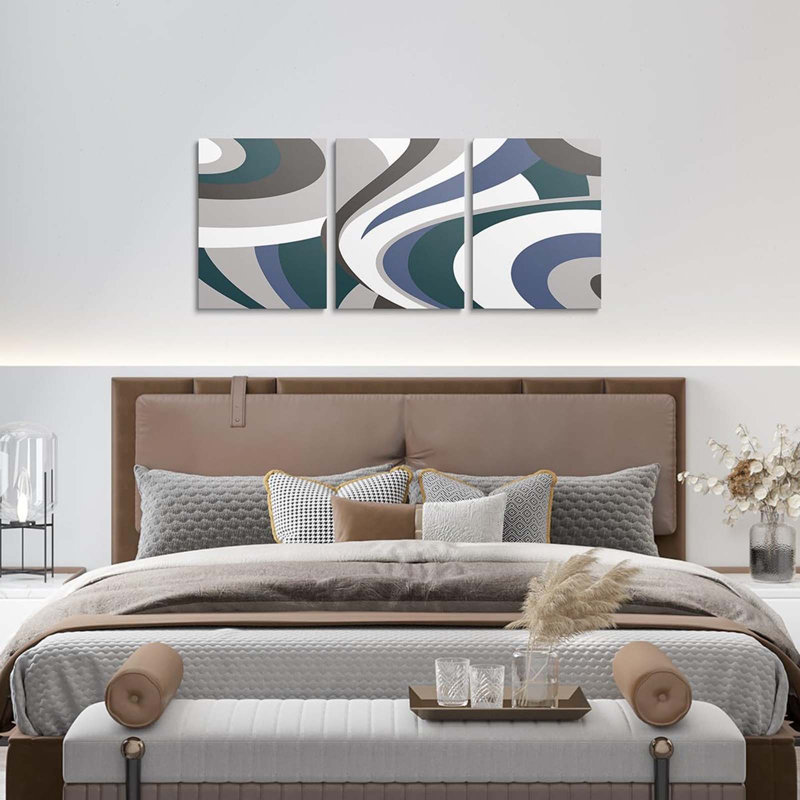 3 Piece Wrapped Canvas Print, Blue/Grey/Green