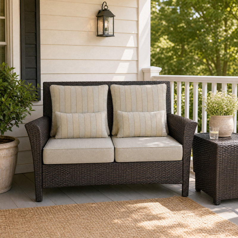 Aoodor Outdoor Seat/Back Cushion, 23" W x 25.6" D, Brown Striped