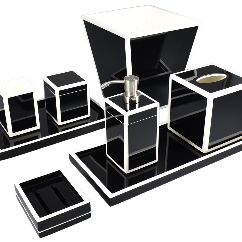 Tissue Box Cover, Black/White Lacquer