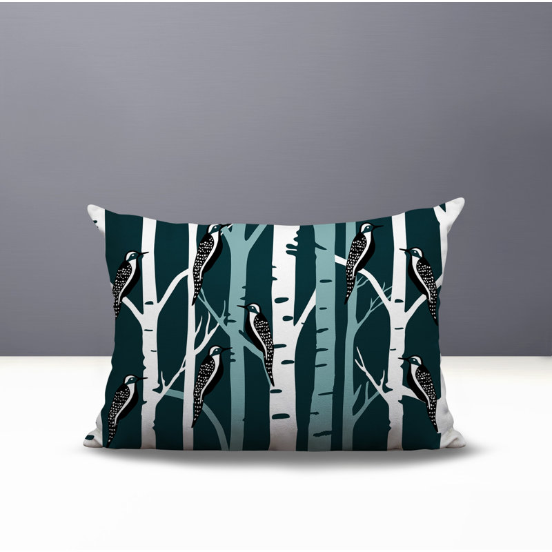 Oreiller réversible intérieur / extérieur Fiore Bird, Rectangle H 18 po x l 25 po, Émeraude