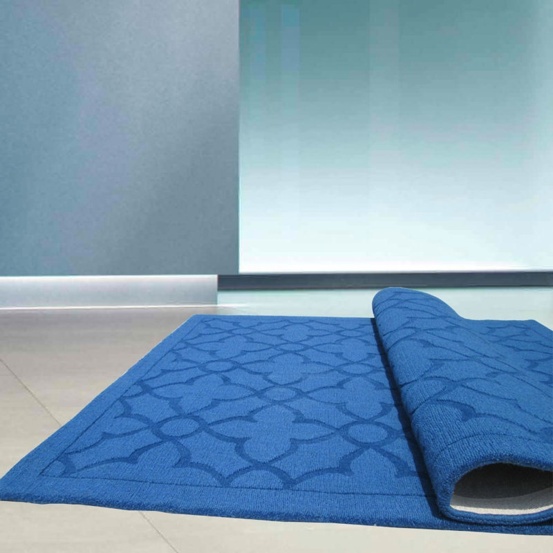 Tapis de zone bleu royal tissé à la main Flamenco Hana, Rectangle 5 pi x 8 pi