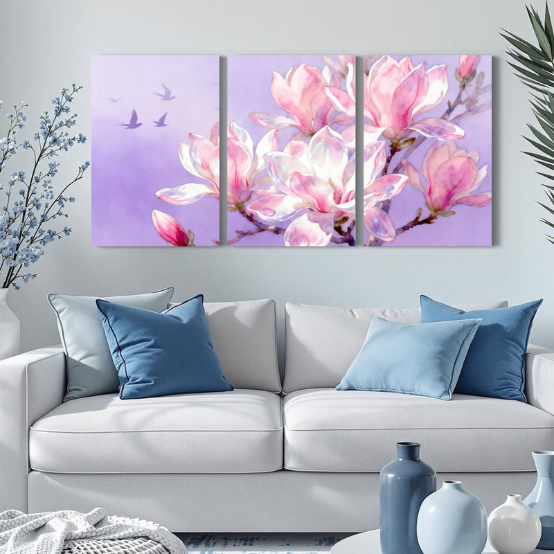 Art floral sur toile tendue, impression de style aquarelle (lot de 3), H 36 po x l 72 po