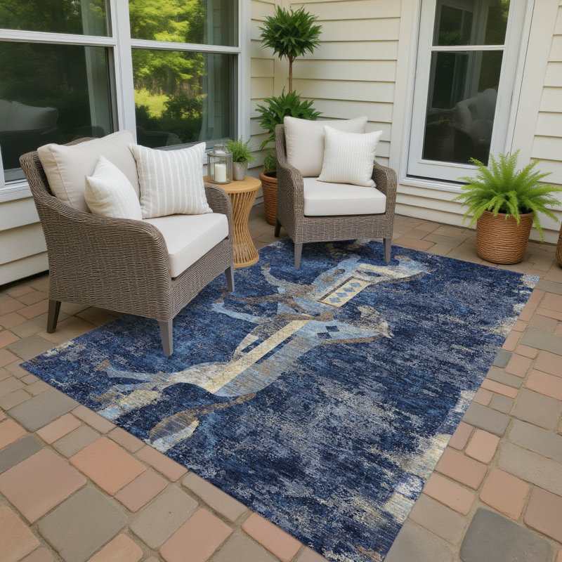 Tapis Chantille ACN3109 à motif animal, lavable à la machine, intérieur/extérieur, Marine, 8 pi x 10 pi