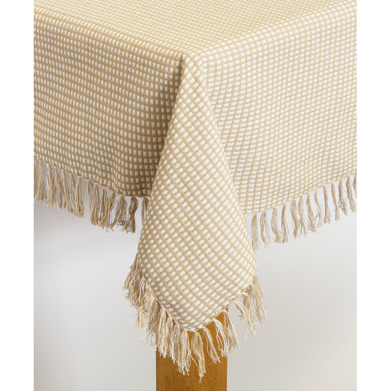 Chesnut Gingham 100% Cotton Tablecloth, 102" x 60", Ecru