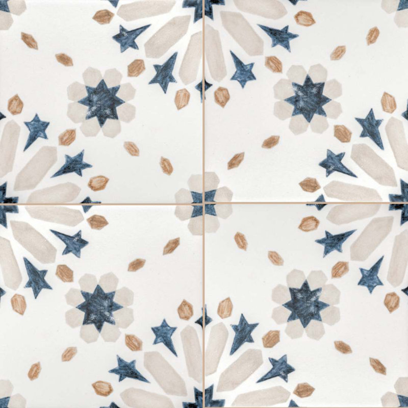 Dahlia 6" x 6" Patterned Matte Porcelain Tile, Blue