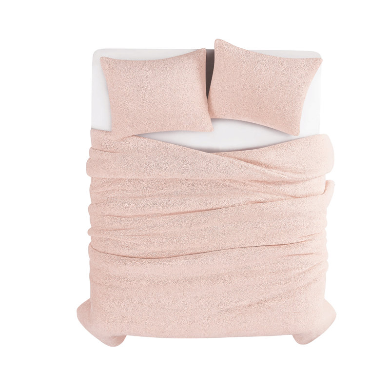 Brooklyn Loom Marshmallow Sherpa Comforter Set, Queen Comforter + 2 Standard Shams, Pink