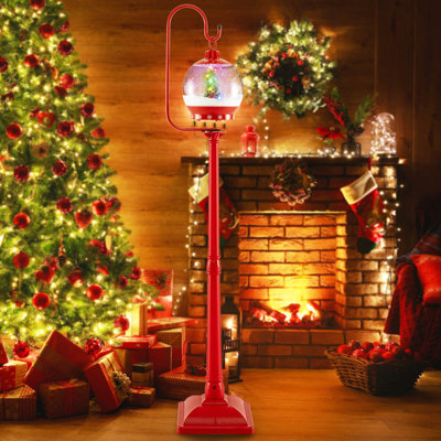 68 Inch Musical Christmas Street Lamp With Sound-activated Snow Globe Lantern