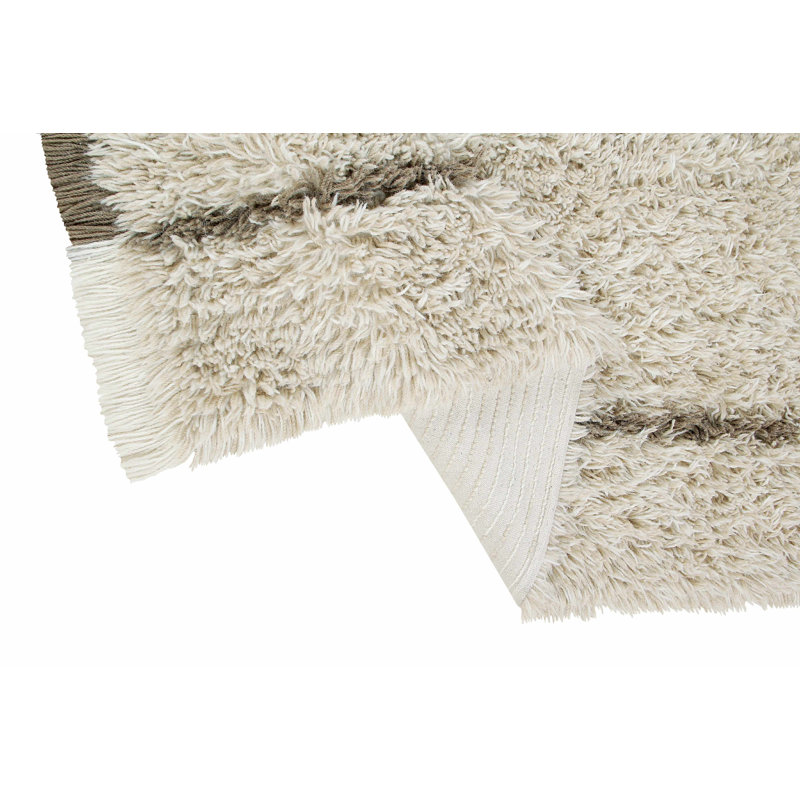 Beige Wool Flat Woven Washable Area Rug with Fringe