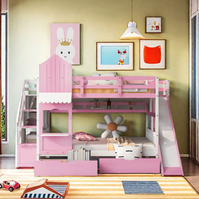 Full-Over-Full Castle Style Bunk Bed With 2 Drawers 3 Shelves And Slide -  Harriet Bee, 3D756E882DFD49B3AACB31E2BBDFBCAB