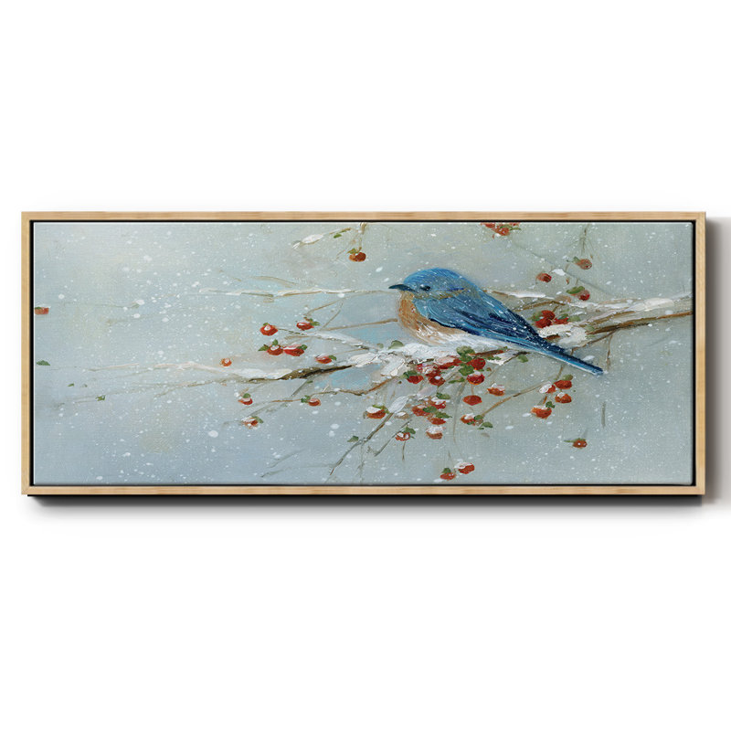 Oiseau bleu en hiver - toile encadrée, H 8 po x l 20 po