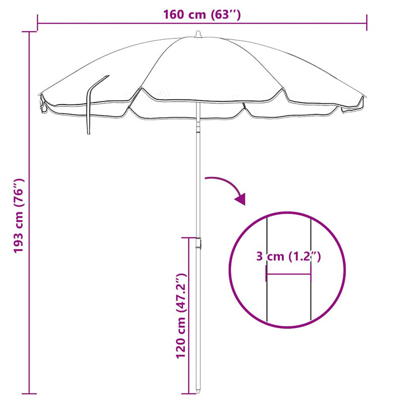 Parasol de jardin parasol en polyester avec cadre en acier résistant aux rayons UV, Beige, 70.9"